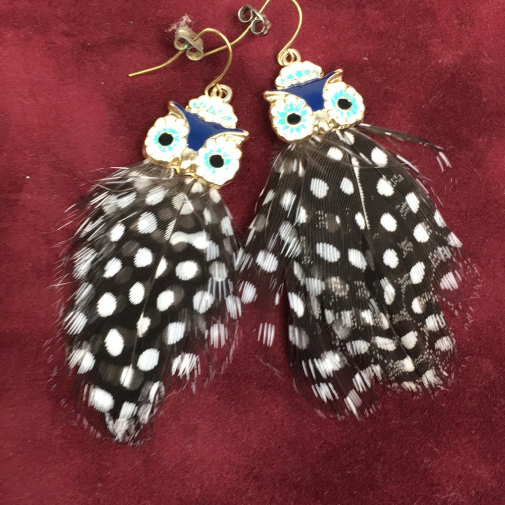 Cute owl feathers earrings
